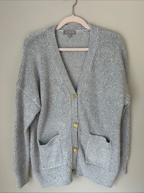 J. Crew Silver Sparkle Oversized Cardigan with Gold Buttons